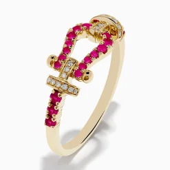 Effy Jewelry 14K Yellow Gold Ruby and Diamond Horseshoe Ring | Rings