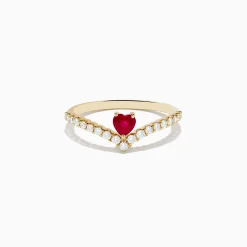 Effy Jewelry 14K Yellow Gold Ruby Heart and Diamond Contoured Ring | Rings