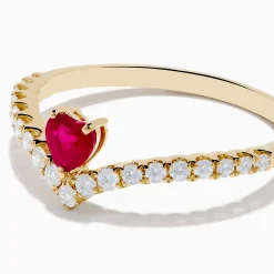 Effy Jewelry 14K Yellow Gold Ruby Heart and Diamond Contoured Ring | Rings
