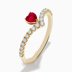 Effy Jewelry 14K Yellow Gold Ruby Heart and Diamond Contoured Ring | Rings