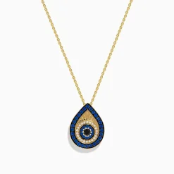 Effy Jewelry 14K Yellow Gold Sapphire, Black and White Diamond Evil Eye Pendant | Necklaces & Pendants