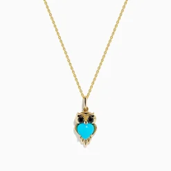 Effy Jewelry 14K Yellow Gold Turquoise and Black Diamond Owl Pendant | Necklaces & Pendants