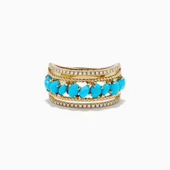 BH Multi 14K Yellow Gold Turquoise and Diamond Ring, 1.80 TCW | Rings