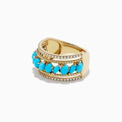 BH Multi 14K Yellow Gold Turquoise and Diamond Ring, 1.80 TCW | Rings