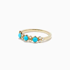 BH Multi 14K Yellow Gold Turquoise and Diamond Ring, 0.39 TCW | Rings