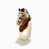Effy Jewelry 14K Yellow Gold White and Black Diamond Tiger Eye Horse Ring | Mens