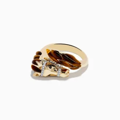 Effy Jewelry 14K Yellow Gold White and Black Diamond Tiger Eye Horse Ring | Mens