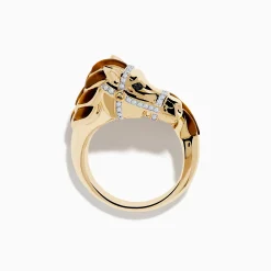 Effy Jewelry 14K Yellow Gold White and Black Diamond Tiger Eye Horse Ring | Mens