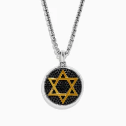 Effy Jewelry Men's 925 Sterling Silver and Gold Plated Black Spinel Star of David Pendant | Mens