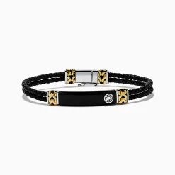 Effy Jewelry Men's 925 Sterling Silver and Leather Onyx Bracelet | Mens