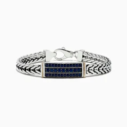 Effy Jewelry Men's 925 Sterling Silver and 14K Yellow Gold Sapphire Chain Link Bracelet 2.0 TCW | Mens