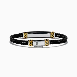 Effy Jewelry Men's 925 Sterling Silver and Leather Onyx Bracelet | Mens