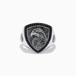 Effy Jewelry Men's 925 Sterling Silver Black Spinel Eagle Shield Ring | Mens