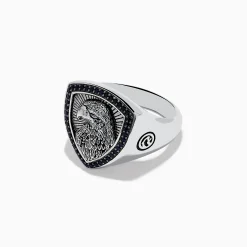 Effy Jewelry Men's 925 Sterling Silver Black Spinel Eagle Shield Ring | Mens