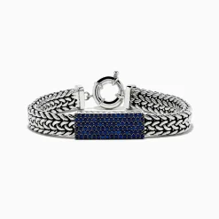 Effy Jewelry Men's 925 Sterling Silver Braided Chain Blue Sapphire Bracelet 2.60 TCW | Mens
