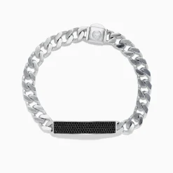Effy Jewelry Men's 925 Sterling Silver Chain Link Black Spinel Bracelet 1.45 TCW | Mens