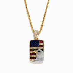 Effy Jewelry Men's 925 Sterling Silver Diamond, Ruby u0026 Blue Sapphire Eagle Pendant | Mens