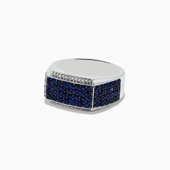 Effy Jewelry Men's 925 Sterling Silver Diamond and Blue Sapphire Ring | Mens