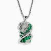 Effy Jewelry Men's 925 Sterling Silver Malachite and Diamond Dragon Pendant | Mens