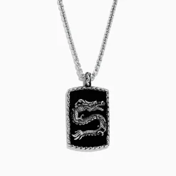 BH Multi Men's 925 Sterling Silver Onyx Dragon Dog Tag Pendant, 21.50 TCW | Mens