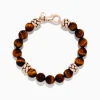 BH Multi Men's 925 Sterling Silver Rose Gold Plated Tigers Eye Bead Bracelet | Mens