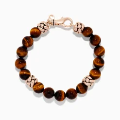 BH Multi Men's 925 Sterling Silver Rose Gold Plated Tigers Eye Bead Bracelet | Mens