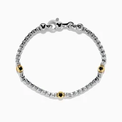 Effy Jewelry Men's 925 Sterling Silver u0026 18K Yellow Gold Black Spinel Bracelet | Mens