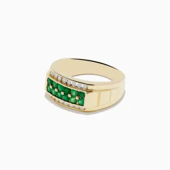 Effy Jewelry Men's Brasilica 14K Yellow Gold Emerald and Diamond Ring | Mens