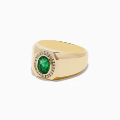 Effy Jewelry Men's Brasillica 14K Yellow Gold Diamond and Emerald Ring | Mens