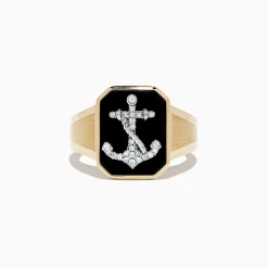 Effy Jewelry Men's 14K Two Tone Gold Agate and Diamond Anchor Ring, 1.66 TCW | Mens