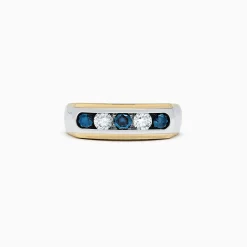 Effy Jewelry Men's 14K Two-Tone Gold Blue and White Diamond Ring, 0.98 TCW | Mens