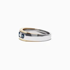 Effy Jewelry Men's 14K Two-Tone Gold Blue and White Diamond Ring, 0.98 TCW | Mens