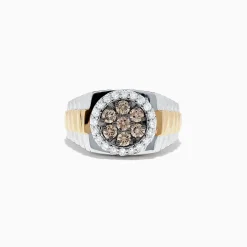 Effy Jewelry Men's 14K Two-Tone Gold Espresso and White Diamond Ring, 0.97 TCW | Mens