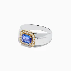 Effy Jewelry Men's 14K White and Yellow Gold Tanzanite and Diamond Ring | Mens
