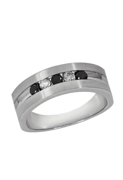 Effy Jewelry Men's 14K White Gold Black and White Diamond Ring, 0.49 TCW | Mens