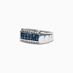 Effy Jewelry Men's 14K White Gold Blue and White Diamond Ring, 1.0 TCW | Mens