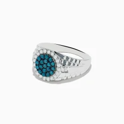 Effy Jewelry Men's 14K White Gold Blue and White Diamond Ring | Mens