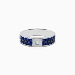 Effy Jewelry Men's 14K White Gold Blue Sapphire and Diamond Ring, 1.69 TCW | Mens