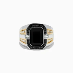 Effy Jewelry Men's 14K White u0026 Yellow Gold White and Black Diamond Onyx Ring | Mens