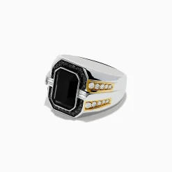 Effy Jewelry Men's 14K White u0026 Yellow Gold White and Black Diamond Onyx Ring | Mens