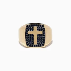 Effy Jewelry Men's 14K Yellow Black Sapphire Gold Cross Ring | Mens