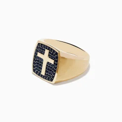 Effy Jewelry Men's 14K Yellow Black Sapphire Gold Cross Ring | Mens
