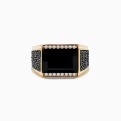 Effy Jewelry Men's 14K Yellow Gold Black and White Diamond and Onyx Ring | Mens