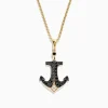 Effy Jewelry Men's 14K Yellow Gold Black and White Diamond Anchor Pendant, 0.73 TCW | Mens