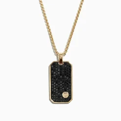 Effy Jewelry Men's 14K Yellow Gold Black Diamond Dog Tag Pendant, 1.36 TCW | Mens