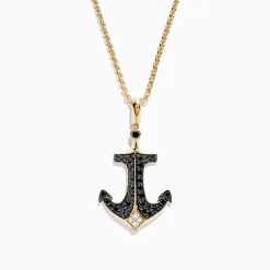 Effy Jewelry Men's 14K Yellow Gold Black and White Diamond Anchor Pendant, 0.73 TCW | Mens