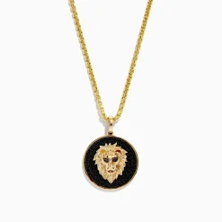 Effy Jewelry Men's 14K Yellow Gold Black Diamond Lion Head Pendant | Mens