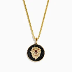 Effy Jewelry Men's 14K Yellow Gold Black Diamond Lion Pendant | Mens