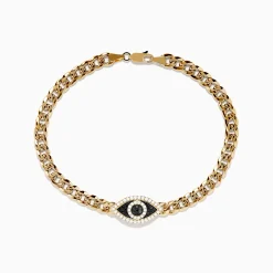 Effy Jewelry Men's 14K Yellow Gold Black and White Diamond Evil Eye Chain Bracelet 8.75" | Mens