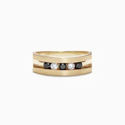 Effy Jewelry Mens 14K Yellow Gold Black and White Diamond Ring, 0.49 TCW | Mens